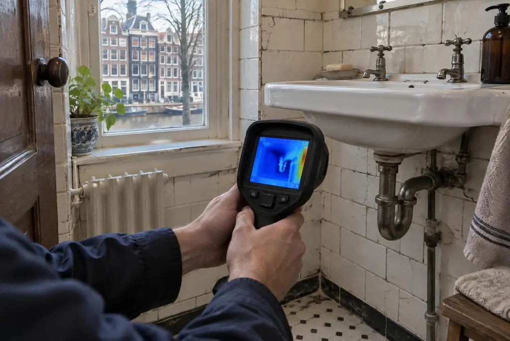 Lekdetectie Landsmeer – badkamer met oude leidingen achter de tegels
