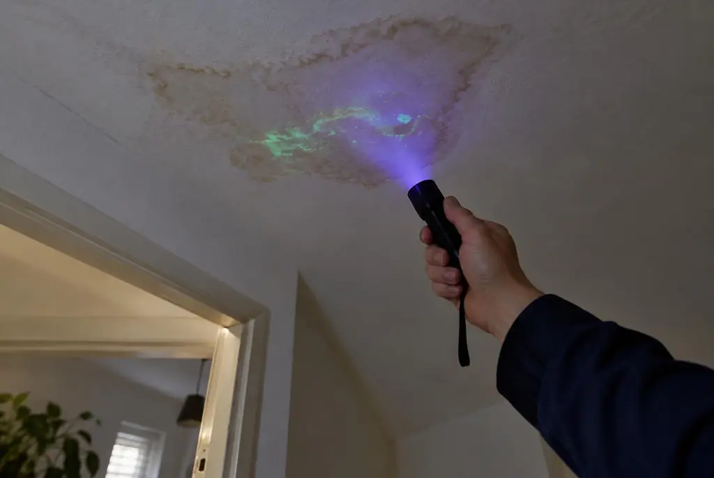 Lekdetectie Landsmeer – kleurstof controleren op het plafond met uv-licht